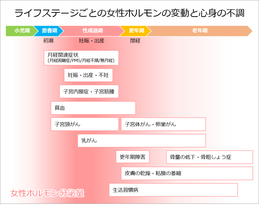ライフステージごとの女性ホルモンの変動と心身の不調